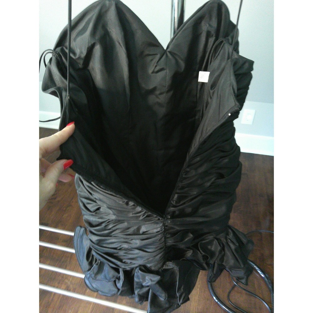 Chris Kole Cocktail Dress Womens Small Black Excellent Vintage Ruched Bubble Hem - Picture 10 of 14